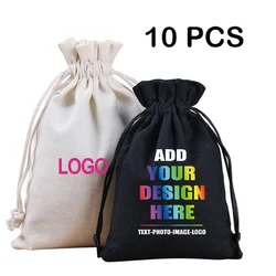 10pcs/Lot Customize Logo Printing Cotton Storage Bags Gift Package Drawstring Pouches Jewelry Bag Promotional Products