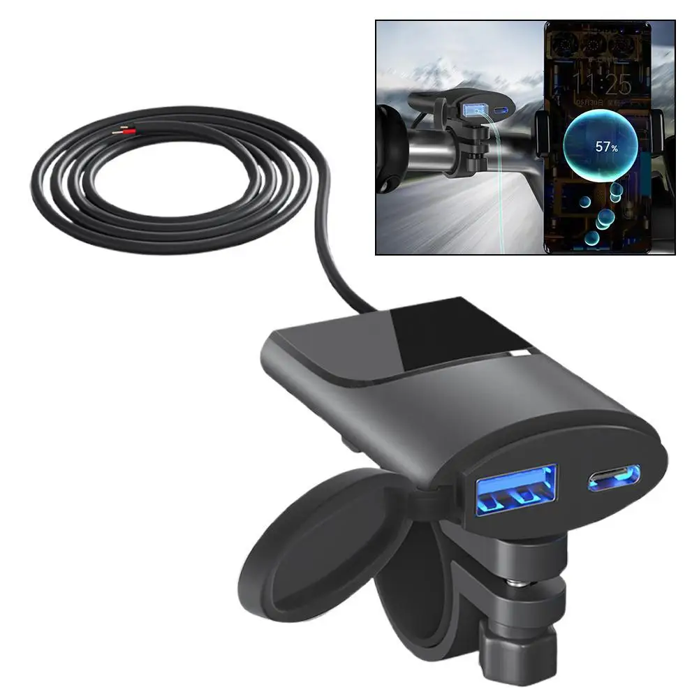 

Зарядное устройство для мотоцикла USB-C, 30 Вт, IP67, водонепроницаемый монтажный кронштейн на руль для зарядки цифровой камеры и телефона