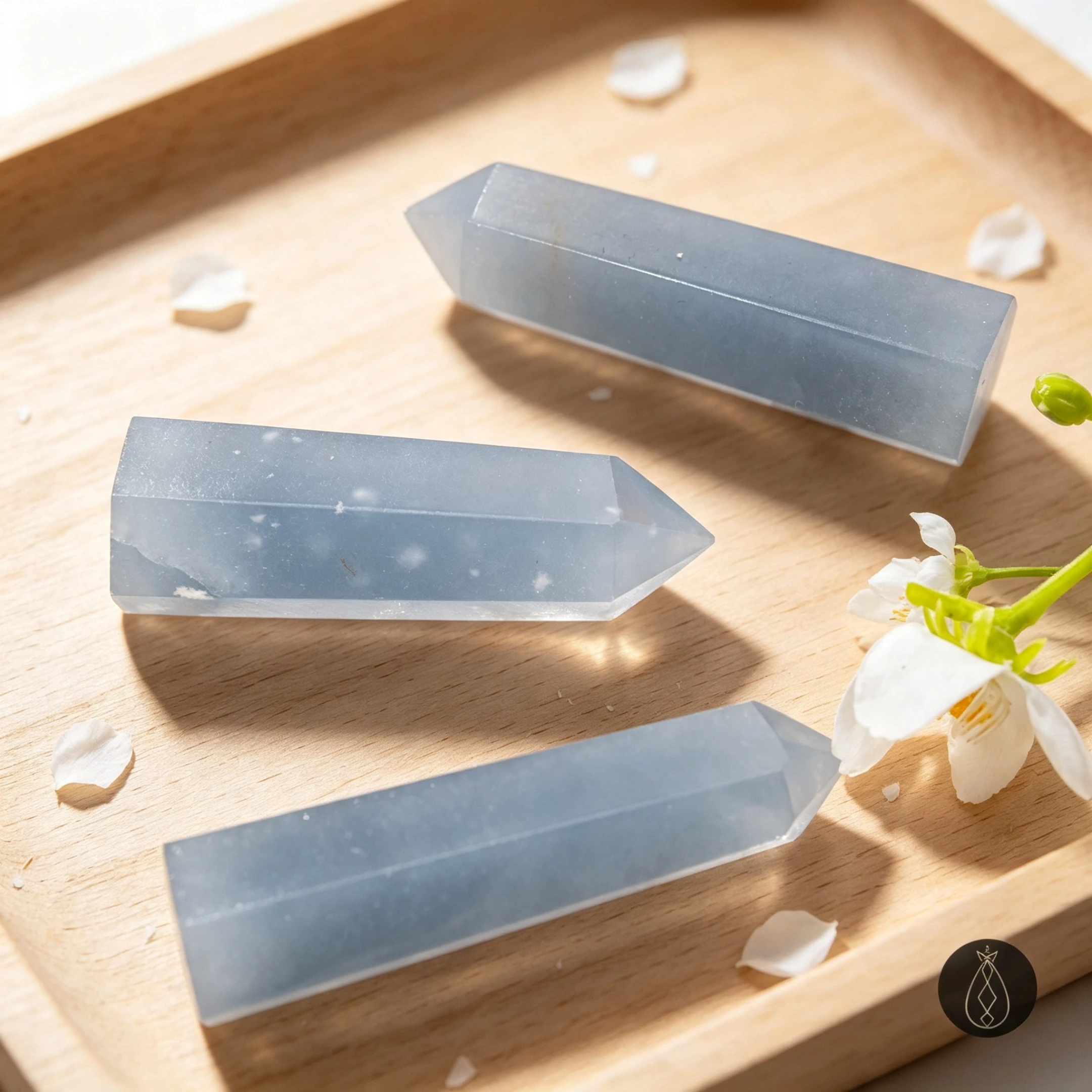 7–9cm Natural Angelite Tower Hand-Polished Crystal Point | Peace Stone & Healing Decor