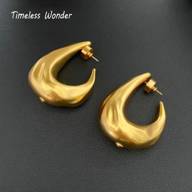 

Timeless Wonder Brass Geo Hammered Stud Earrings for Women Designer Jewelry Punk Luxury Runway Trendy Rare Top Retro 1370