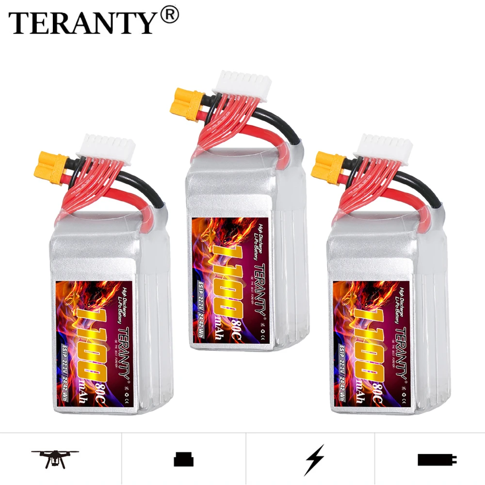 MAX Upgrade 80C 6S 22.2V 1100mAh TERANTY Lipo Battery Remote Control Car Model RC Ship Model FPV Toy Lithium Battery