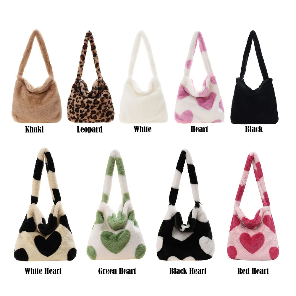 

Women Fashion Plush Shoulder Bag Cute Heart Furry Messenger Bag Large Capacity Plush Tote Bag Stylish Underarm Bag Chic Hobo Bag
