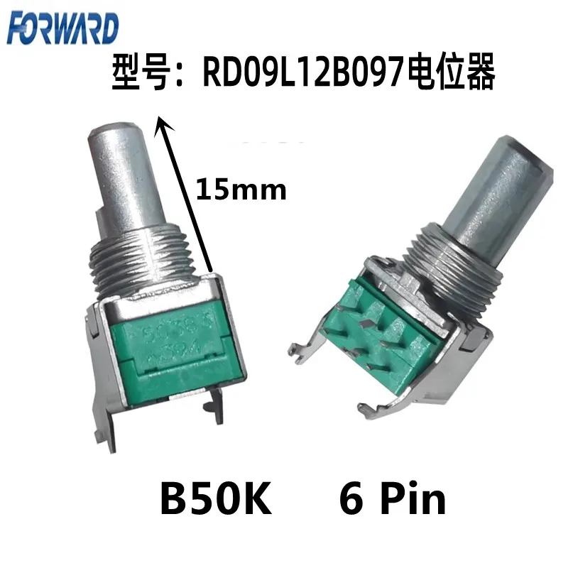 

1pcs，Single-turn rotary double-layer potentiometer，RD09L12B097，B50K，6Pin，The shaft length is 15mm