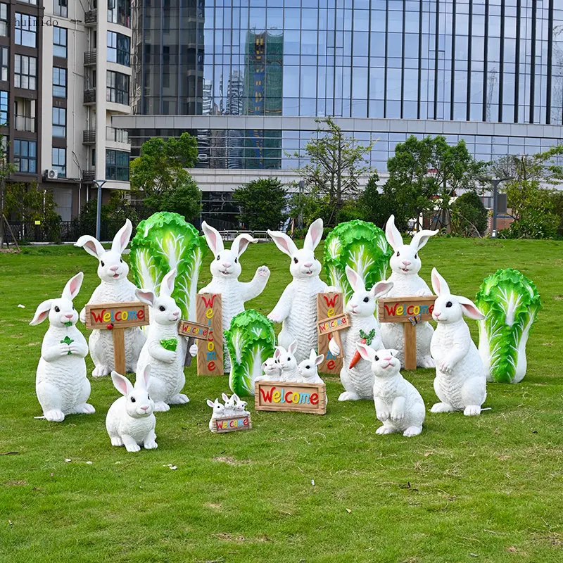 Outdoor Garden Garden Decoration Ornament Welcome Card Cute Rabbit Kindergarten Simulation Animal Garden Landscape Sculpture