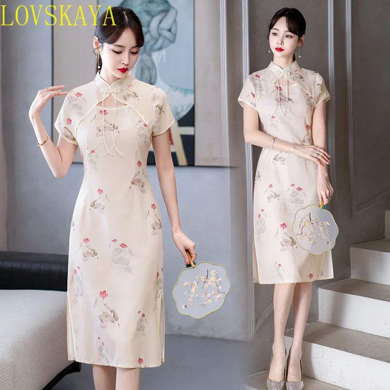 New Youth Daily Modern Chinese Traditional Retro Women's Short sleeved Slim Fit Dress