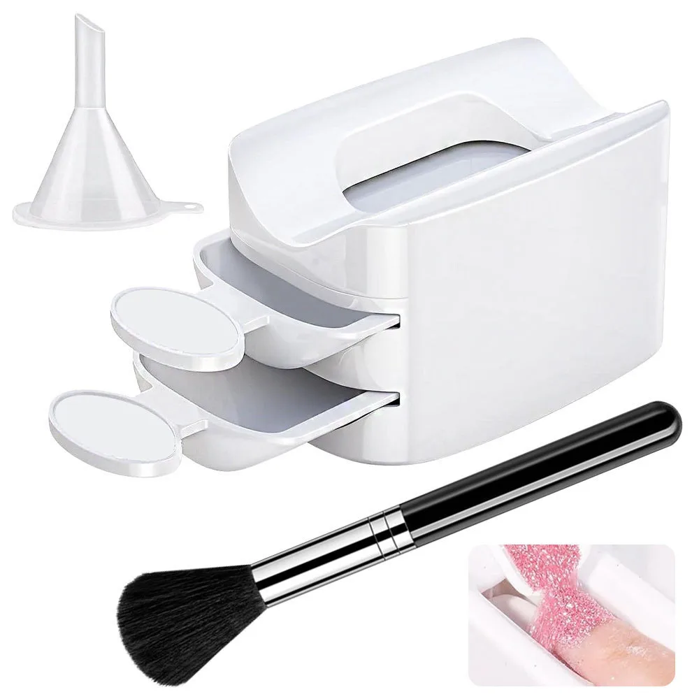 2pcs Complete Dip Powder Nail Kit with Recycling Tray & Soft Dust Brush Portable Manicure Set for Efficient Nail Art Makeup Tool