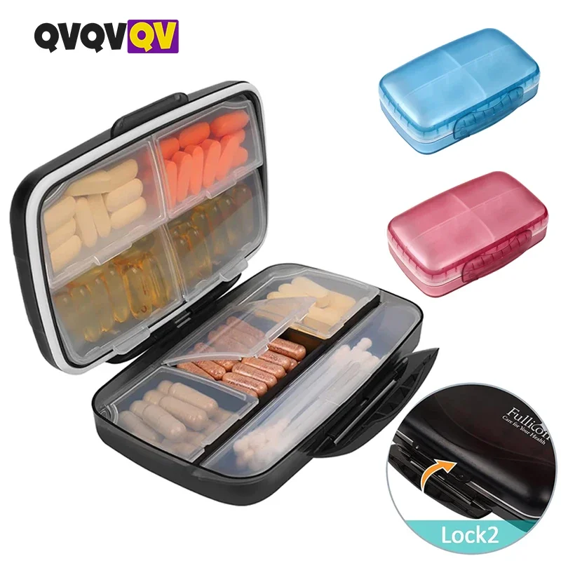 1PCS Travel Pill Organizer Big 8 Grid Compartments Pill Holder Box - Portable Container Case - Daily Weekly Medication Organizer