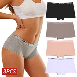 Women Cotton Panties 3PCS/Set Soft Boyshort Solid Color Boxers Ribbed Elastic Underwear Girls Sexy Low Rise Lingerie S-XL
