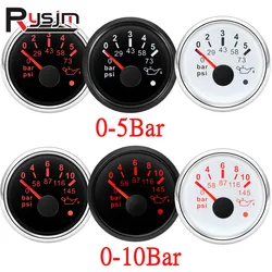 52mm Gauge Pointer Oil Pressure Gauges 0-5Bar 0-73psi Marine Boat Oil Pressure Indicator Meter 10-185Ω 12V/24V with alarm