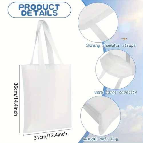 Imagen 2 del producto Paquete de 6 Bolsas de Tela en Blanco para Sublimación por Transferencia de Calor, Bolsas de Lona Reutilizables para Proyectos de Vinilo y Prensa