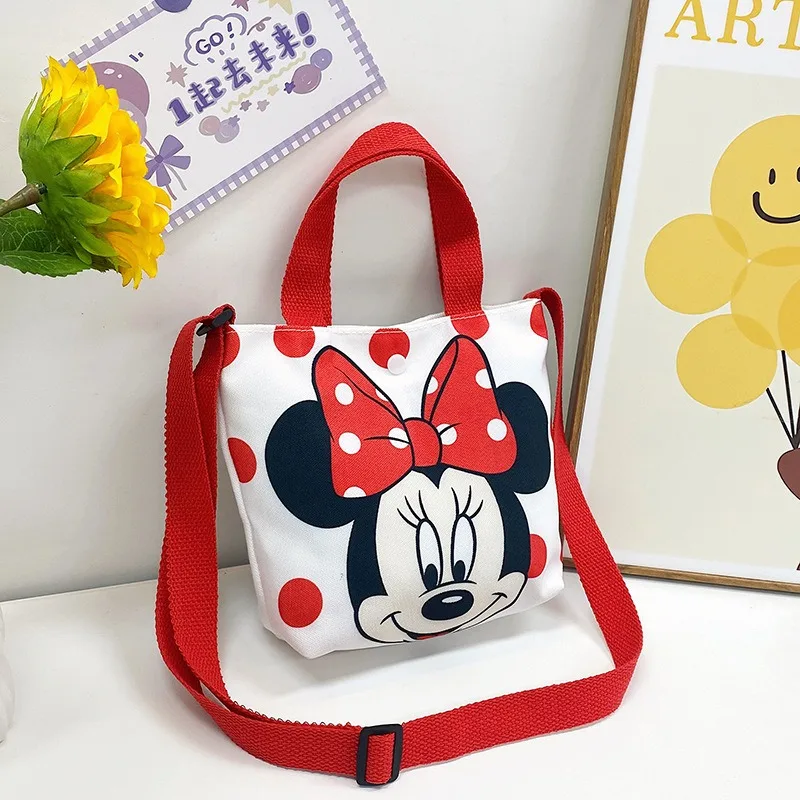 

Miniso Crossbody Bag Mickey Minnie Mouse Cute Cartoon Printed Fashionable Children's Canvas Single Shoulder Handbag Holiday Gift