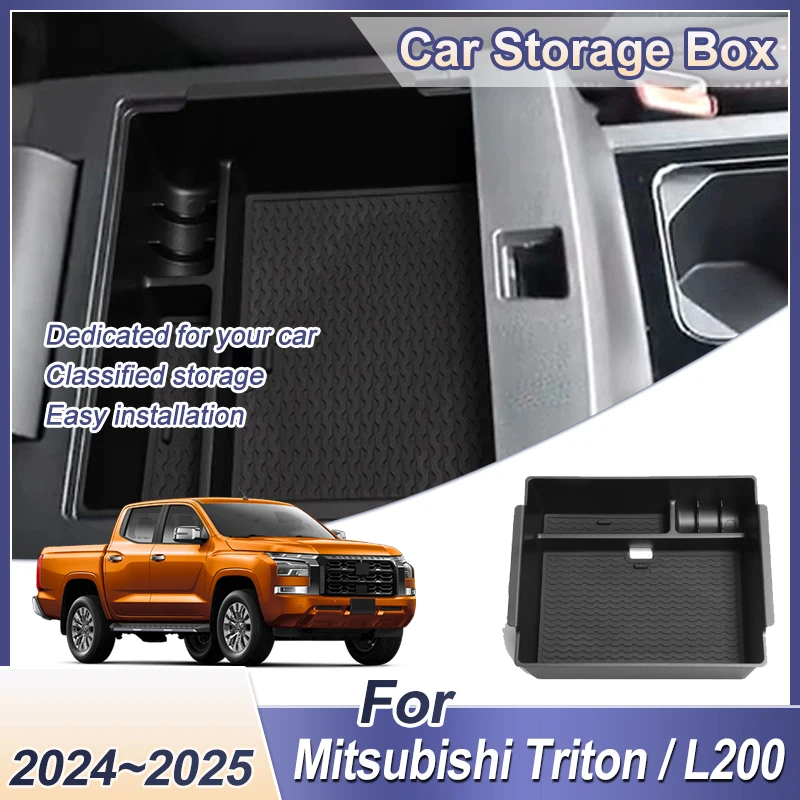 For Mitsubishi Triton/L200 2024 2025 Car Central Armrest Storage Box Center Sundries Packing Organizer Interior Auto Accessories