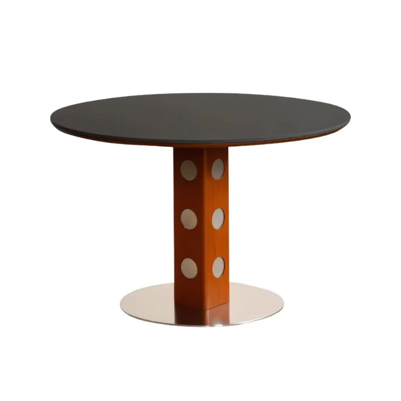 

Solid wood round dining table, rock slab household small apartment, eating table