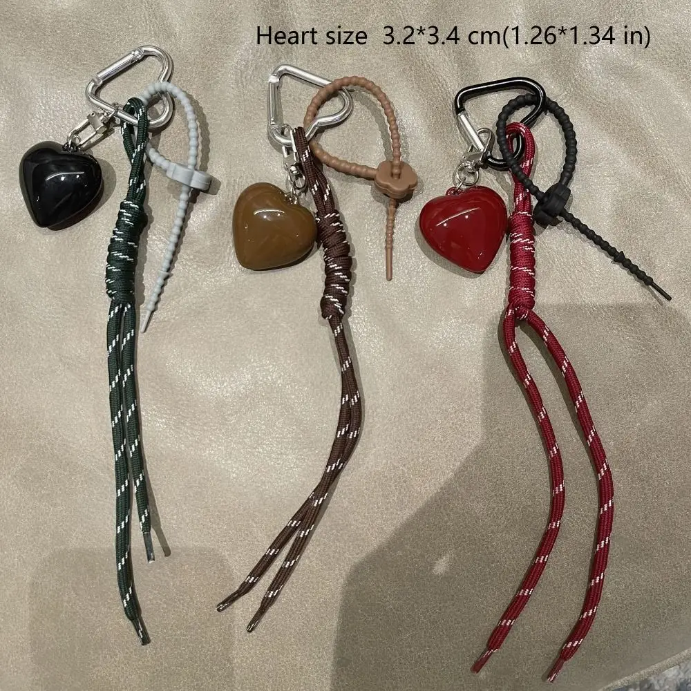 LLavero de cuerda de cuero con forma de corazón, hecho a mano, Y2K, adornos colgantes para bolso, lazo de cereza, dijes para bolso, regalos