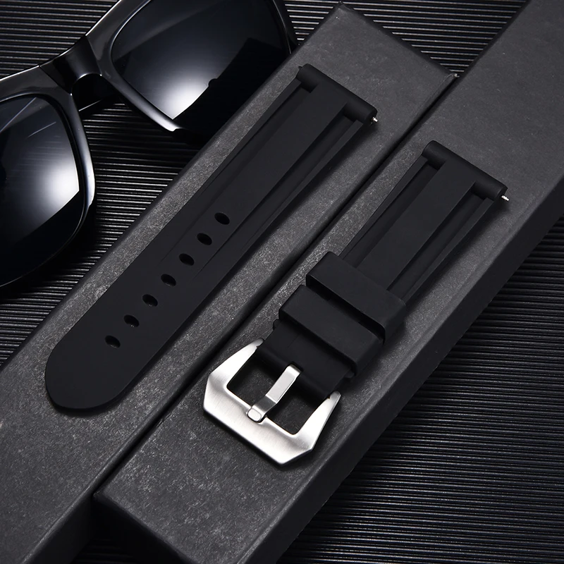 Silicone Watchband 22mm 24mm 26mm Stainless Steel Buckle Rubber Watch Strap New Replacement Men Watchbands