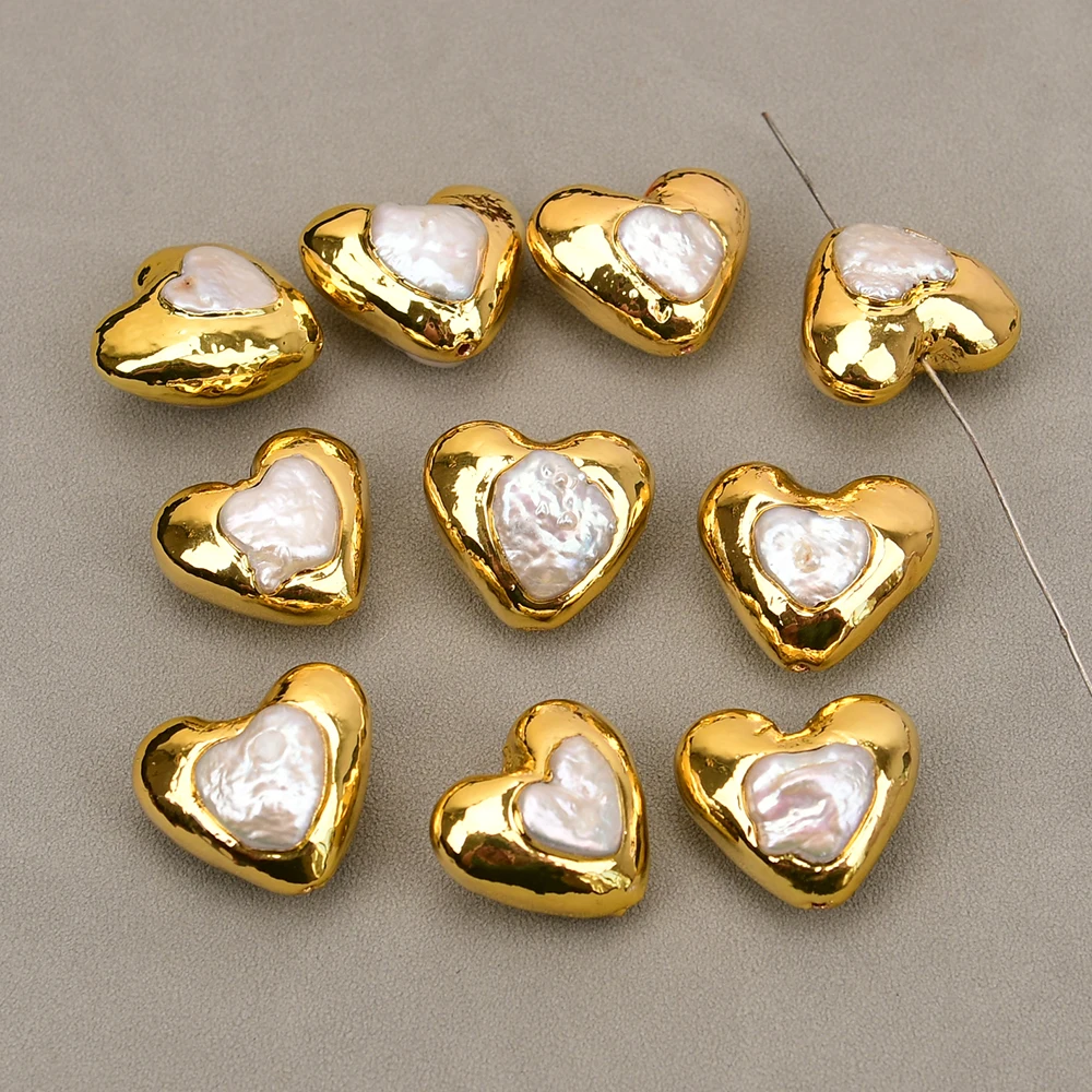 APDGG 10 Pcs Natural White Pearl Heart Shaped Spacer Beads Jewelry Findings DIY