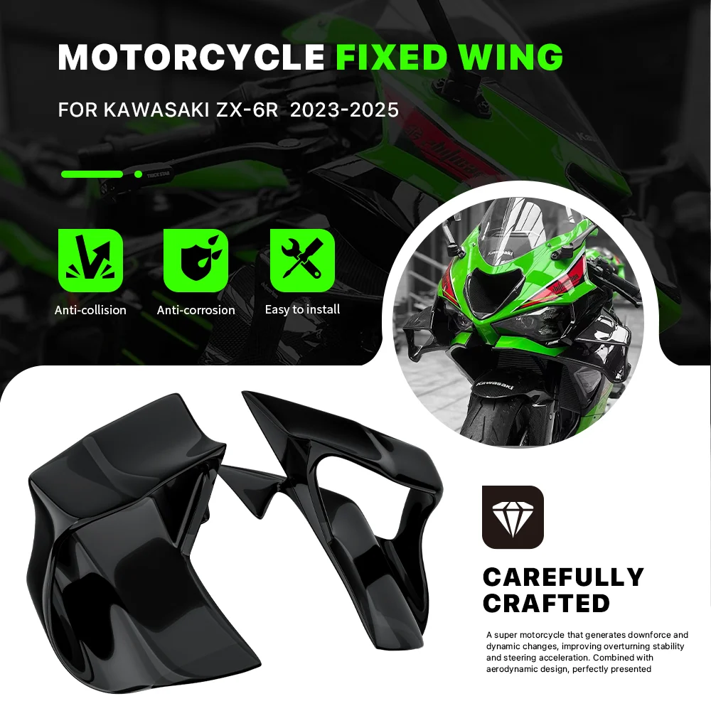 Motorcycle Fixed Wing Spoiler For KAWASAKI ZX-6R ZX6R 2023-2025 Aerodynamic Wing Side Winglet Windshield Wing Aileron Fairing