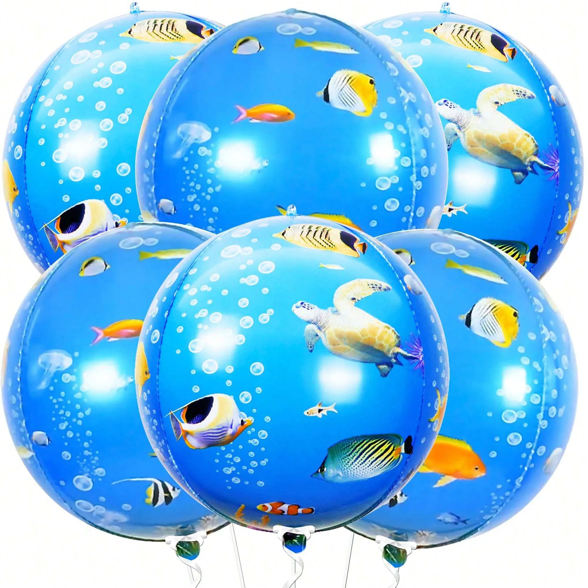 6 Stück 22 Zoll runde 4D Ozean Geburtstag Meeresschildkröte Mylar Luftballons Ozean Meerjungfrau Mottoparty Meerestier Geburtstag Party Luftballons