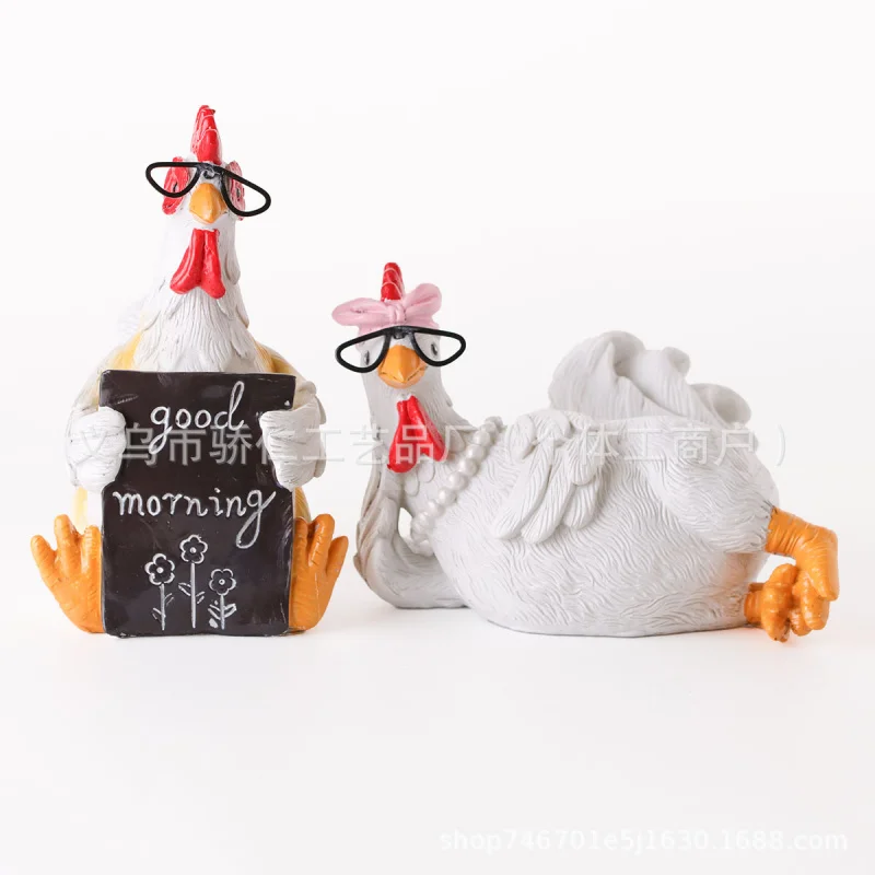 

Cross-Border New ProductsChien Resin Statue SetGood Morning Rooster and Hen Resin Figurines