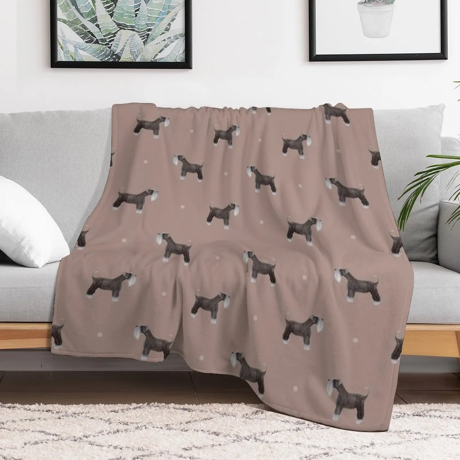 الجانب مواجهة Schnauzer تكرار نمط الفطر الوردي رمي بطانية هدية شخصية أفكار هدية عيد الحب أغطية السرير البطانيات