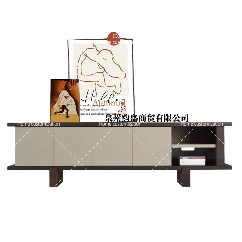 Nordic Solid Wood TV Cabinet Living Room Audio Visual Storage Unit Simple Modern Smoked Wood Color Floor Standing Media