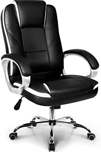 

Office Chair Computer Desk Chair Gaming - Ergonomic High Back Cushion Lumbar Support with Wheels Comfortable Ivory Leather Racin