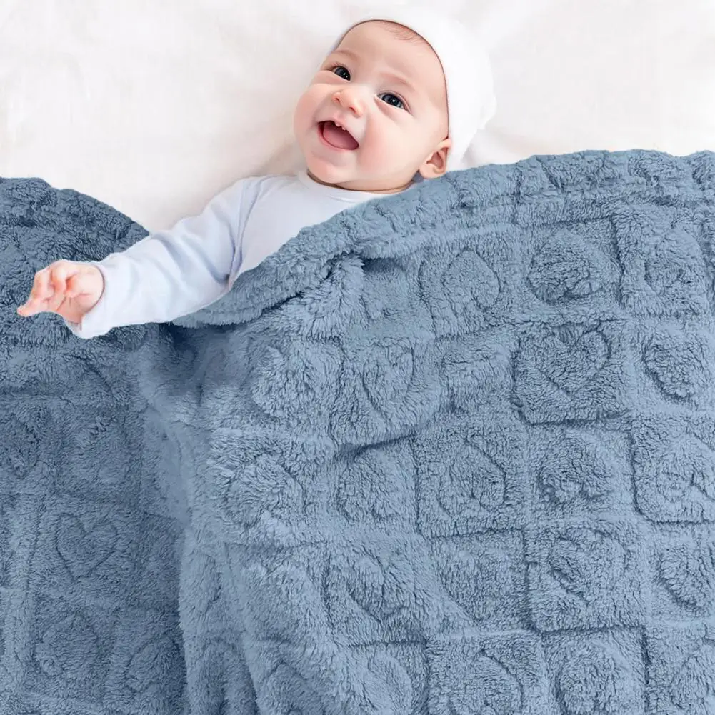 Blanket Fluffy Baby Blanket for Season Comfort Soft Touch Heat Pattern Solid Color Nursery Blanket for Boys