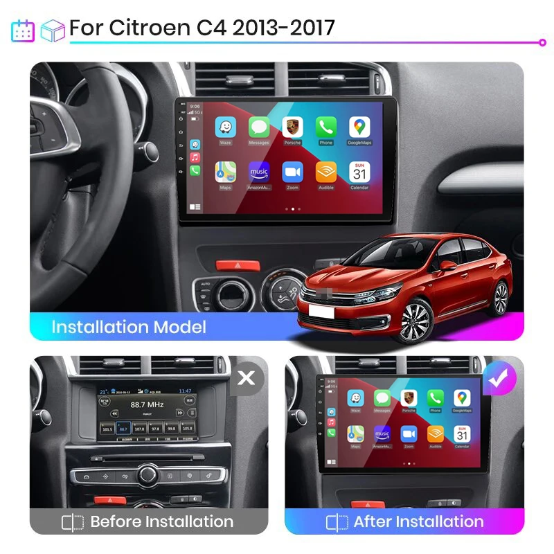 8GB+128GB Android 13 Carplay Radio For Citroen C4 2 B7 2013-2017 Car stereo Multimedia Player Android Auto GPS navigation 2DIN