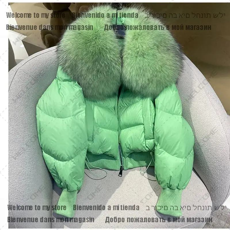 Winte-abrigo de plumón de pato para mujer, Parka verde de lujo con Cuello de piel grande, gruesa y cálida, chaqueta acolchada holgada para la nieve,