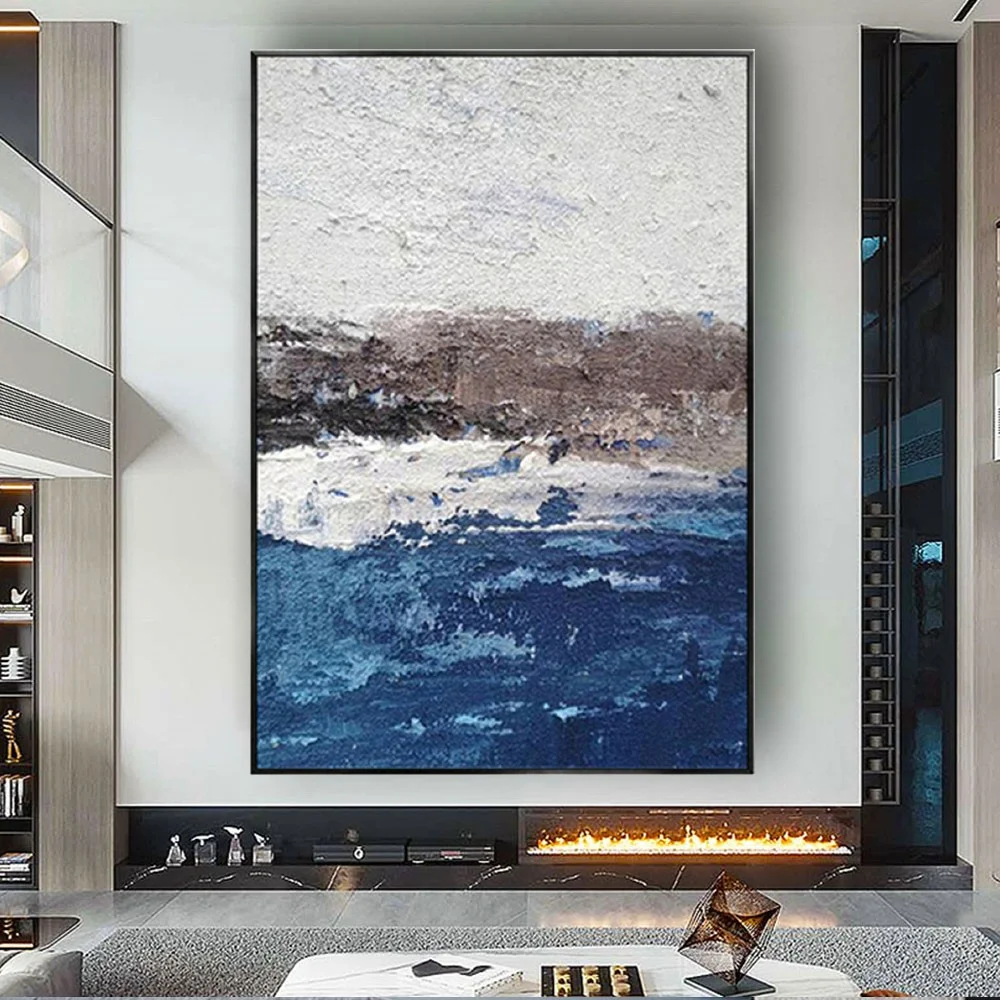 

New Design Vertical Abstract Oil Painting 100% Handmade Famous Canvas Pictures Copy Blue Ocean Modern Wall Art For Home Decor