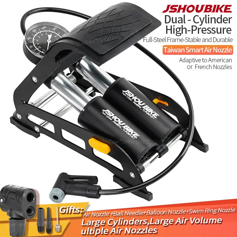 

JSHOUBIKE Bike Pump Dual Cylinder Foot-Operated Car-Mounted MTB E-Bike Motorcycle Pump Foldable Daily Inflator Inflating Device