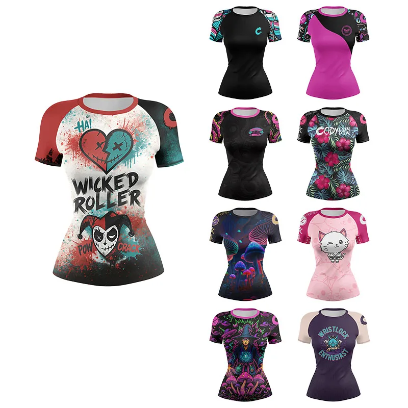 Hot Women's Compression Athletic Yoga Running Short Sleeve T-Shirts Spring Fall Gym Workout Stretchy Baselayers Rash Guard Tops