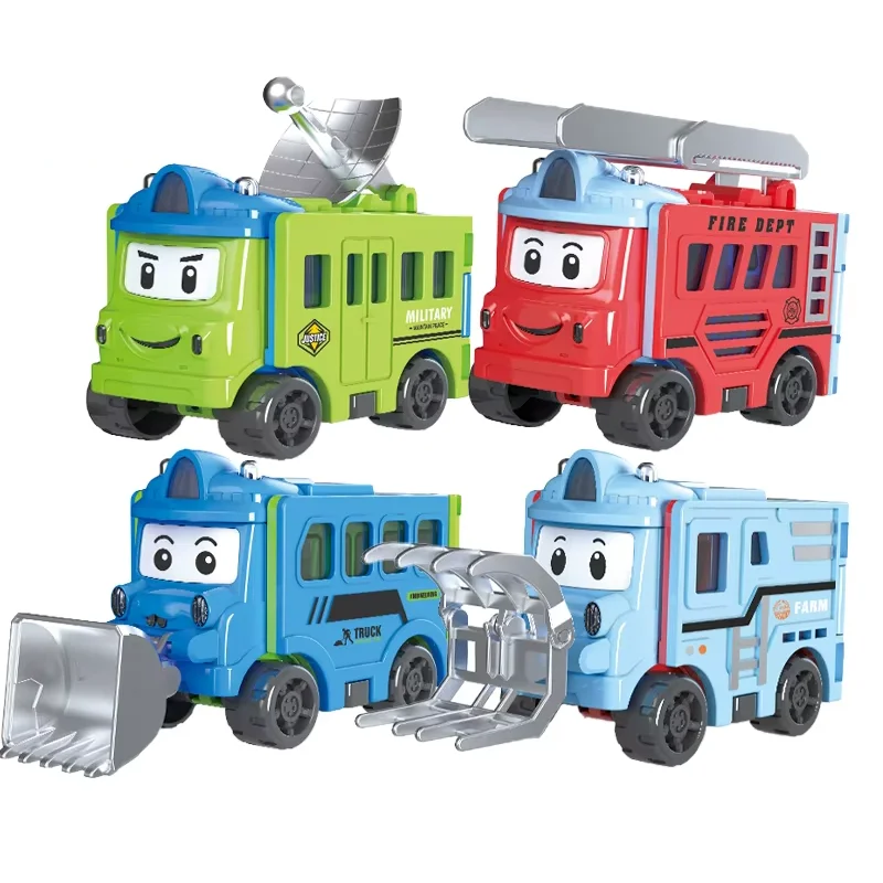 Cartoon Transformable Car Toy with Double-Sided Flip Inertia Powered Reversible Engineering Vehicle STEM Learning Gift for Kids