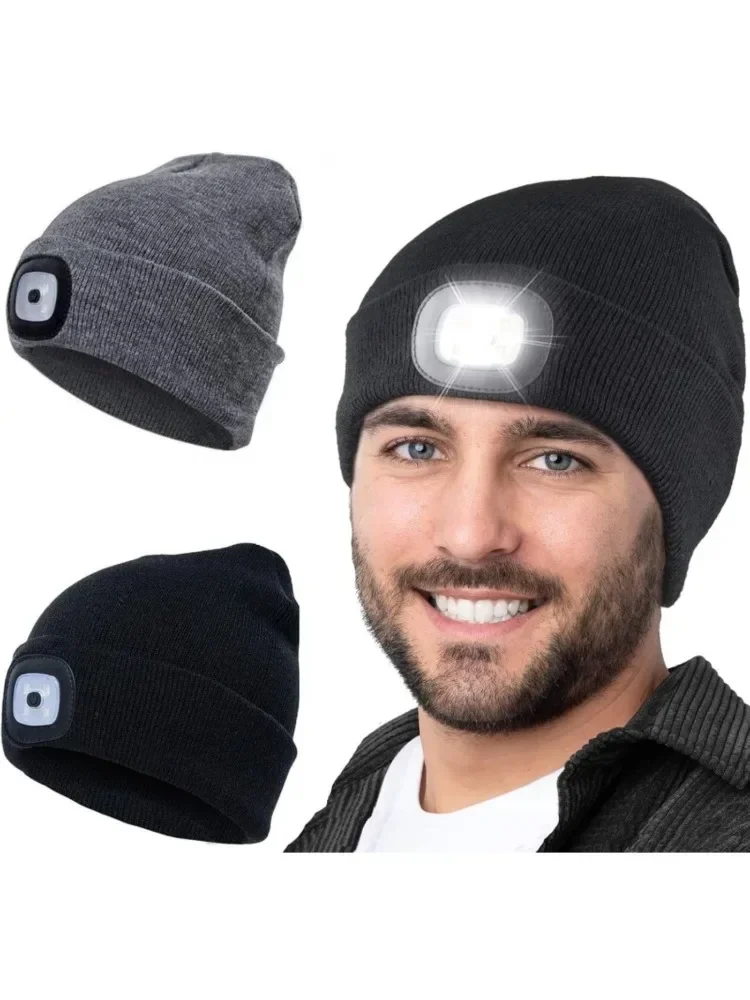 AliExpress NONE LED Lighted Beanie Hat USB Rechargeable Unisex Warm Winter Knitted Cap Headlamp Flashlight For Night Running Cycling