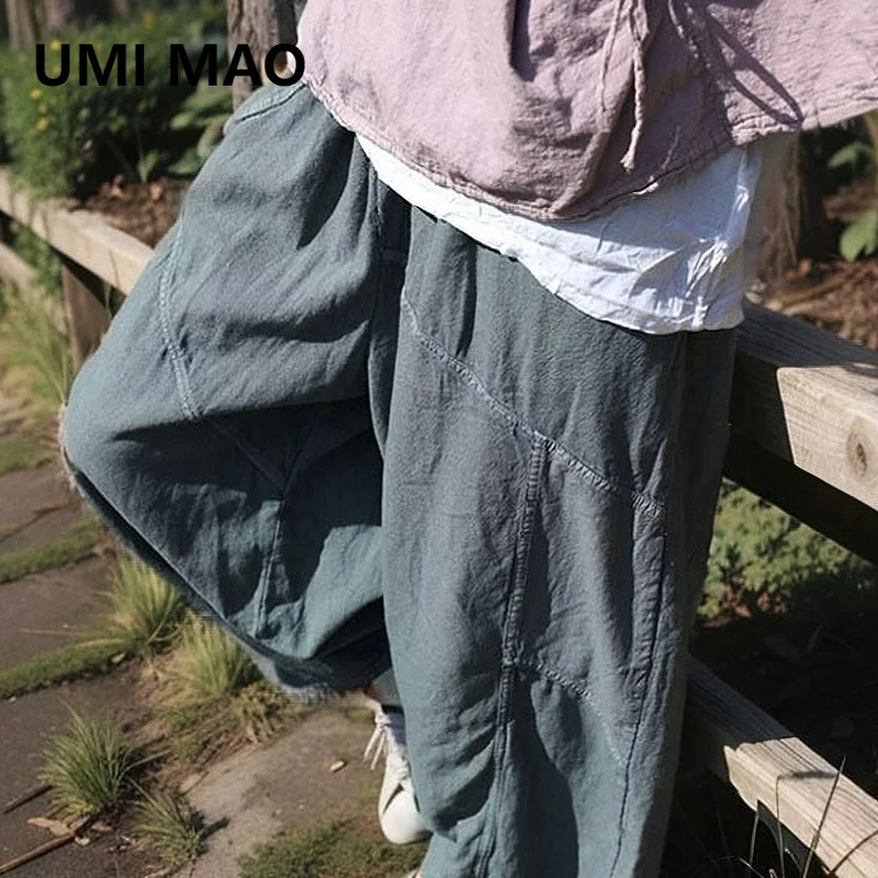 UMI MAO Loose Wide Legged Pants With A Wide Texture. 2024 Spring  Autumn Art Retro Wash Cotton And Hemp Worn Casual Pants