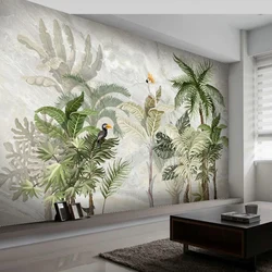 Papel tapiz fotográfico personalizado para paredes, patrón de mármol de estilo europeo 3 D, pintado a mano, hoja de planta, pintura de pared de fondo para sala de estar