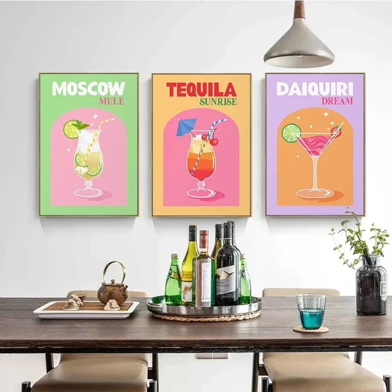 Colorful Cocktail Drink Tequila Sunrise Champagne Poster Prints Canvas Painting Picture Kitchen Home Living Room Decoration
