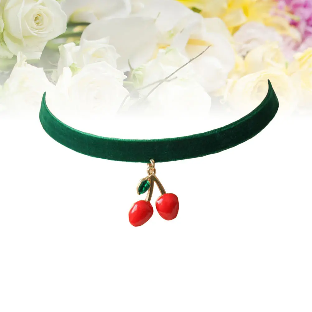 Collar de cereza elegante con colgante de cereza, cadena de gargantilla de longitud ajustable, ligero