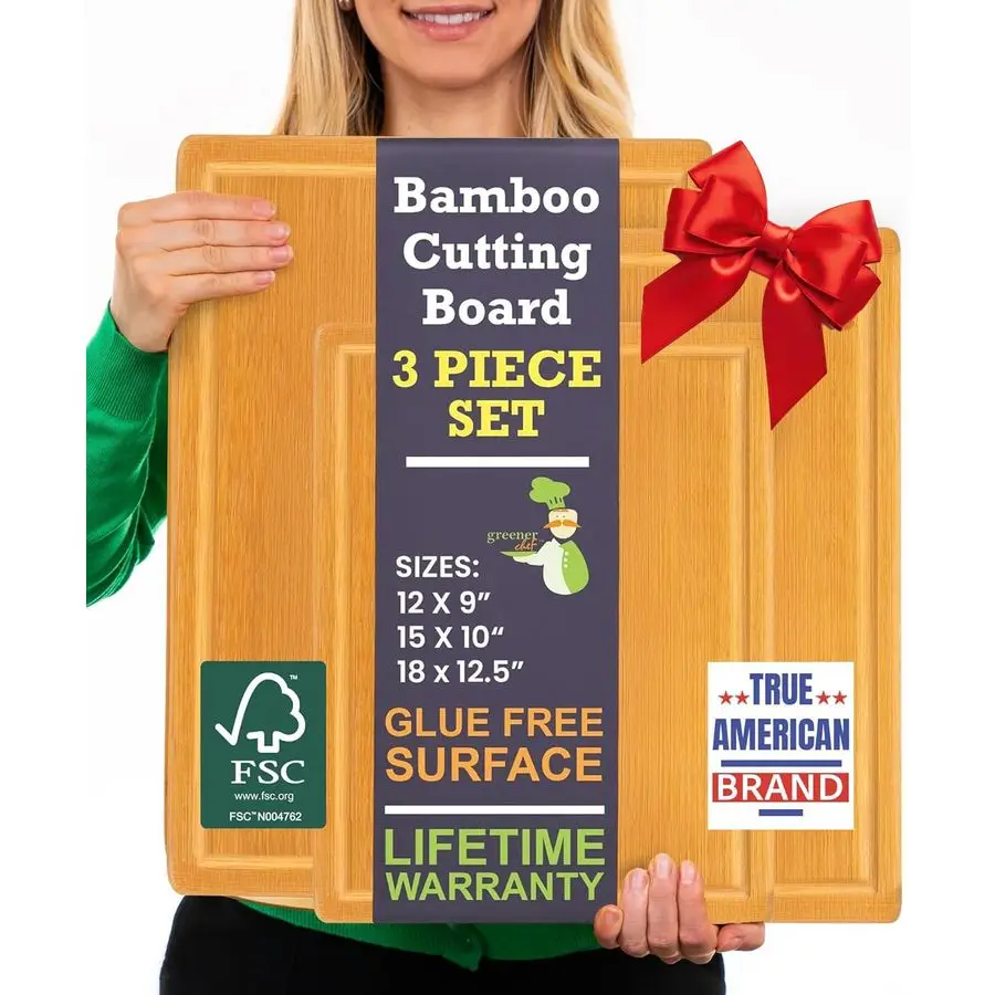 

Surface Extra Large Bamboo Cutting Board Set For Chopping Vegetables, Carving Meat, Slicing Bread, and Serving Cheese amp Charcu