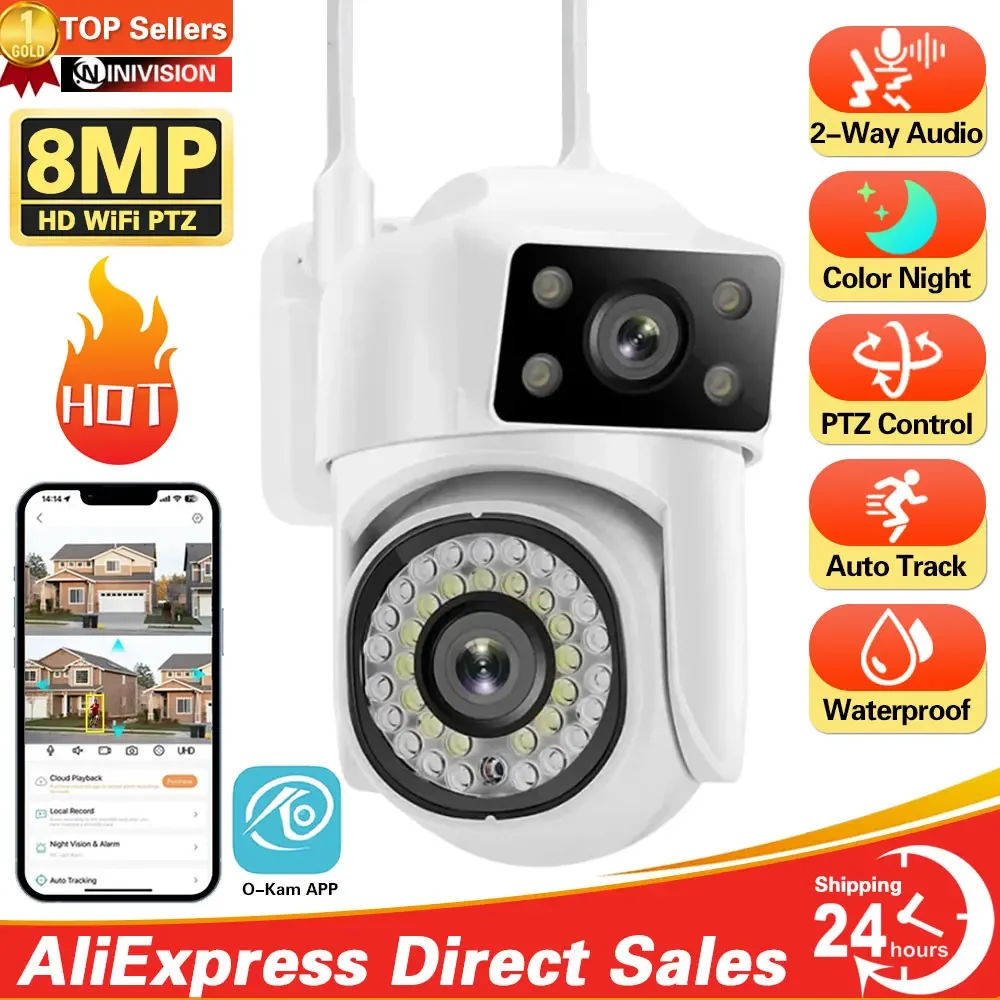 

8MP Wifi Camera IP Outdoor 8X Zoom 5G Wireless Security Monitor AI Smart Tracking Surveillance Cameras 6MP Two-way Audio O-Kam