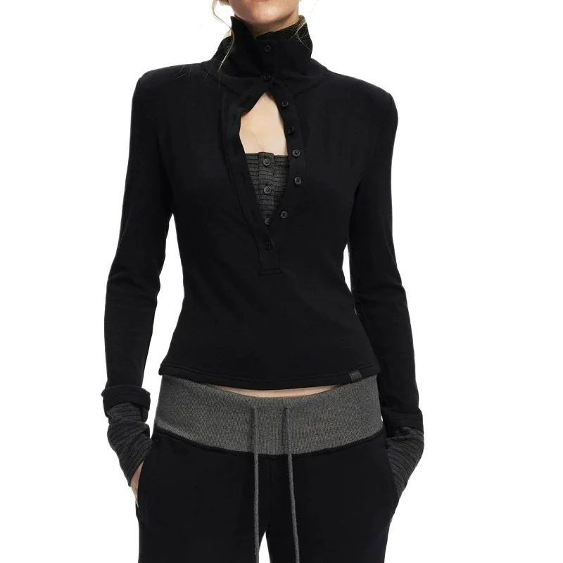 Nouveau printemps automne 2026 mode vêtements d'extérieur couche de Base pour les femmes faux deux col montant minceur élégant col haut tricoté hauts