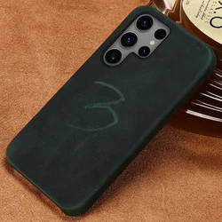 Genuine PULL-UP Retro Leather Phone Case For Samsung Galaxy S25 Ultra S23 Plus S24Ultra S23Ultra S22Ultra A55 Luxury Back Cover