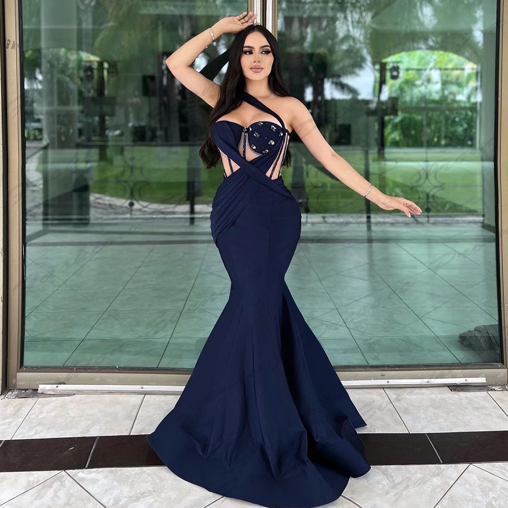 Romantic Pretty Evening Dresses Vintage Sexy Backless Mermaid Off Shoulder Sleeveless Elegant Simple Slimming Mopping Prom Gowns