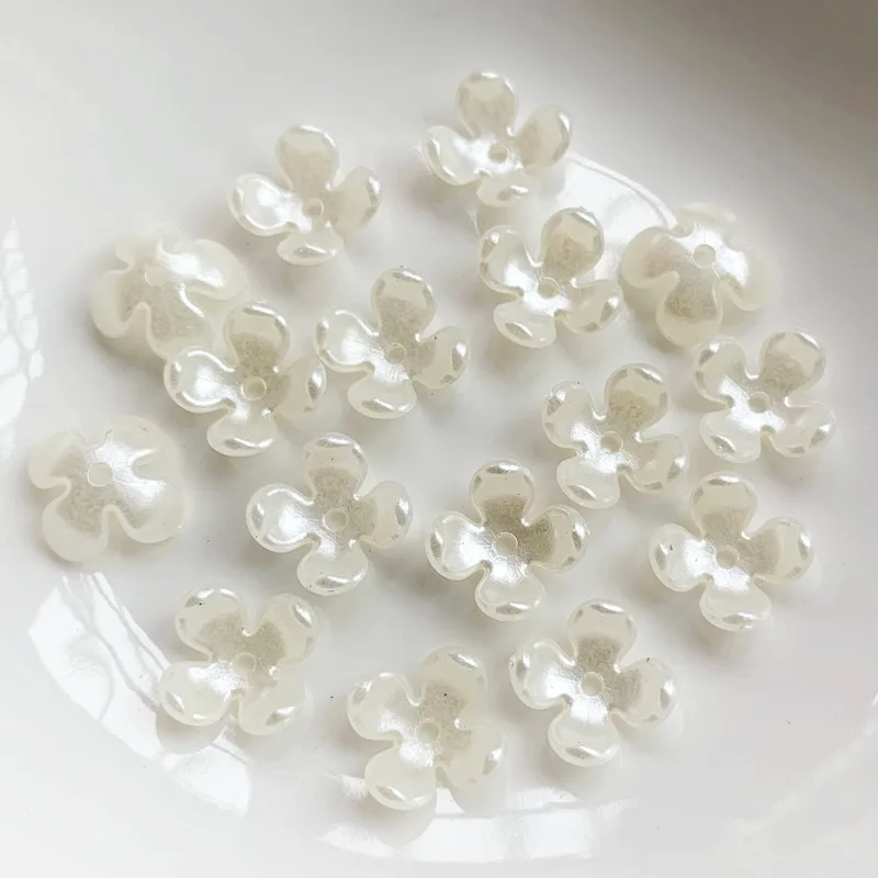 Pearl white ABS flower rhinestone DIY decorative straight hole artificial flowers for wedding accessories dress decals