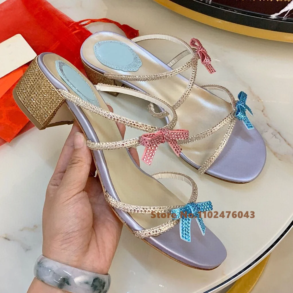 2023 New Butterfly Rhinestone Sandal Slippers Fairy Roman Thick Mid Heel Holiday Open Toe Slippers For Summer Outwear