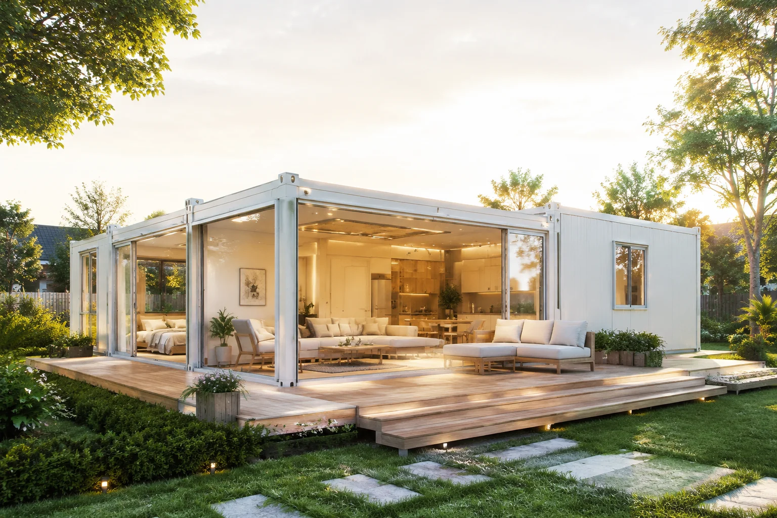 Backyard Office Expandable Container House BedroomBathroom Kitchen workspace living unit in residential garden with quiet design