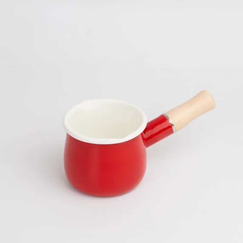 Milk Pot Pan Clay Cooking Classic Non Stick Mini Coffee Enamel Cast Iron Dutch Oven With Single Wooden Handle view 5