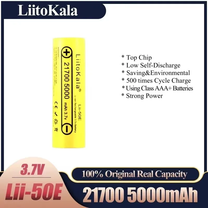 100%Original LiitoKala Lii-50E 21700 5000mah Rechargeable Battery 3.7V 5C discharge High Power batteries For High-power Applianc