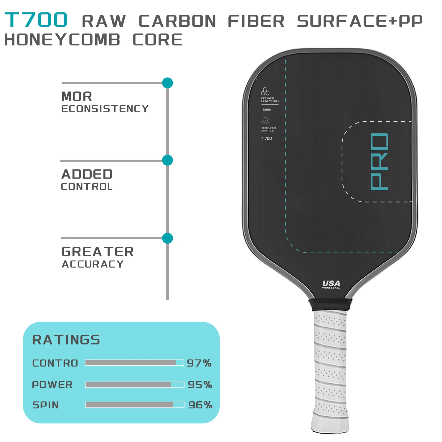 Layer T700 Carbon Fiber Pickleball Paddle with Cloth Matte Finish High Friction Large Sweet Spot Ideal for Carbon Fiber