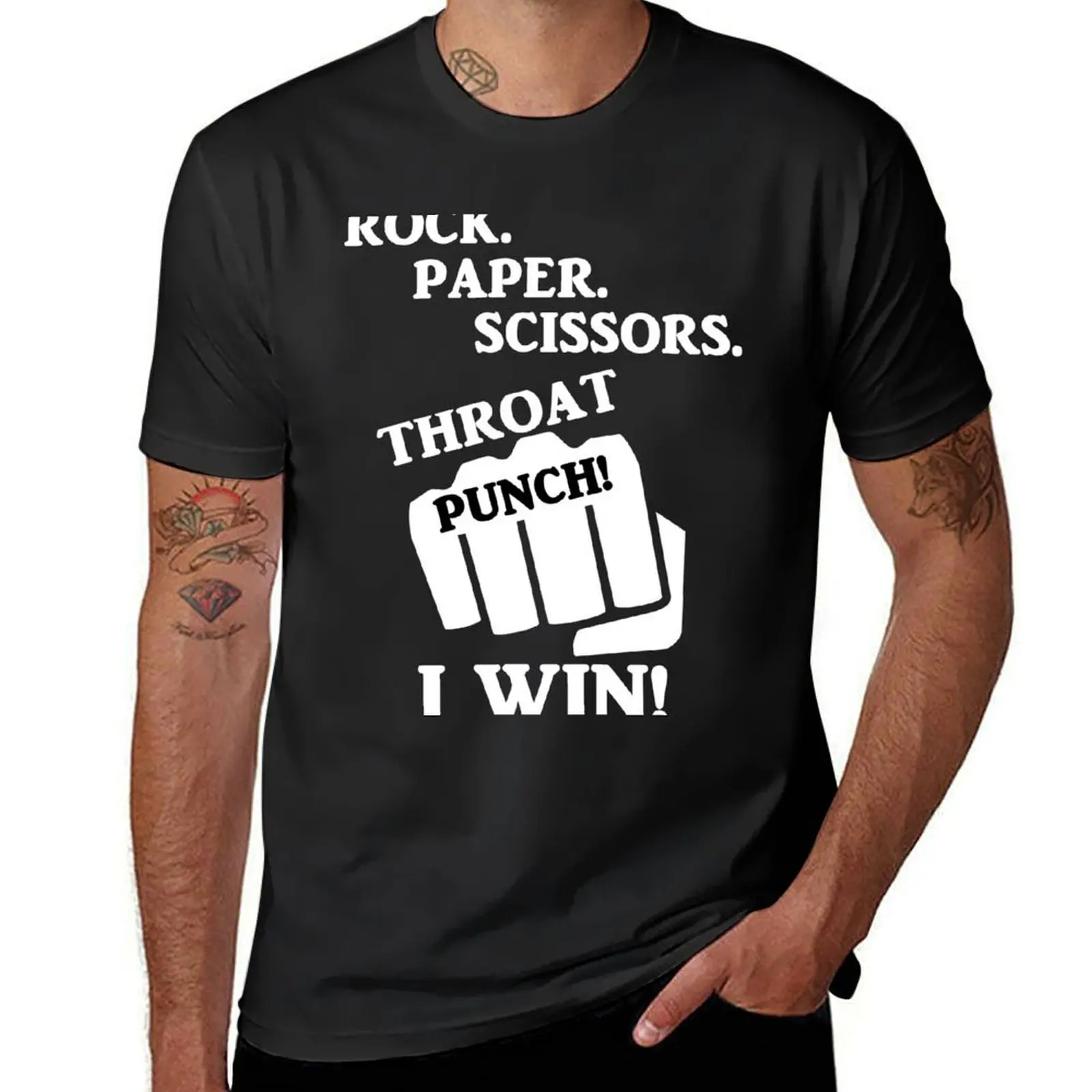 Rock, Paper, Scissors, Throat Punch! I win! T-Shirt plus size tops customizeds T-shirts for men cotton